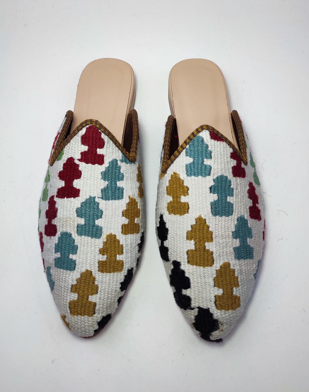 ヴィンテージトルコキリムミュール：手作りレディーススライド（EU 38