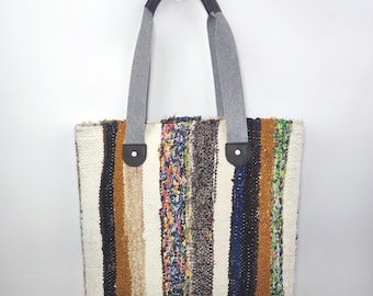Handwoven Kilim Tote Bag: Vintage Turkish Rug & Leather