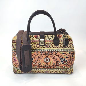 Original carpet bag, vintage Handknotted carpet tote bag, handcrafted rug bag, one of a kind carpet bag, boho chic