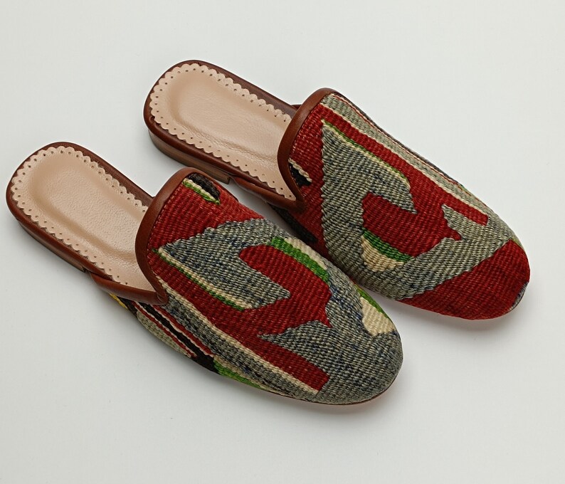Women's Kilim Mules 37EU7US, Carpet Shoes, Handmade Kilim Slipper