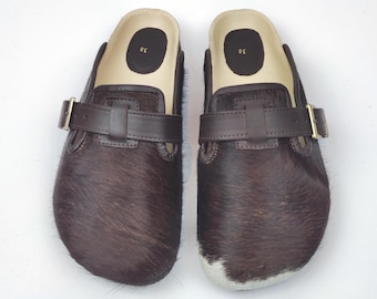 38 EU/ 8 US/ 6 UK  Handcrafted Cowhide Clogs: Women's Indoor Outdoor Slippers