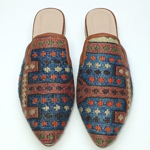 Women Mules 38EU(8US), Traditional Turkish Kilim Shoes, Sumak Kilim Mules, Kilim Slides, Ethnic Mules, Kilim Slipper, Women Shoes Mules