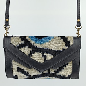 Cartera de mujer, bolso bandolera ikat, cartera de terciopelo İkat, estilo Boho