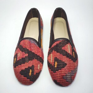 38EU/8US/6UK Women Original Kilim shoes, Women Handwoven vintage Kilim Shoes, One of a Kind Kilim Loafer, Kilim shoes with leather trim