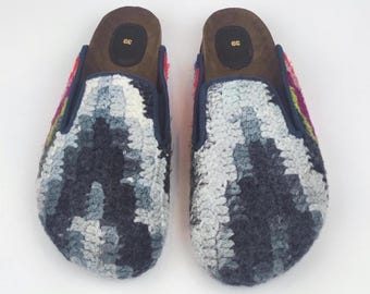 39 EU/ 9 US/ 7 UK Hand-Knitted Crochet Clog: Women's  Boho Slippers