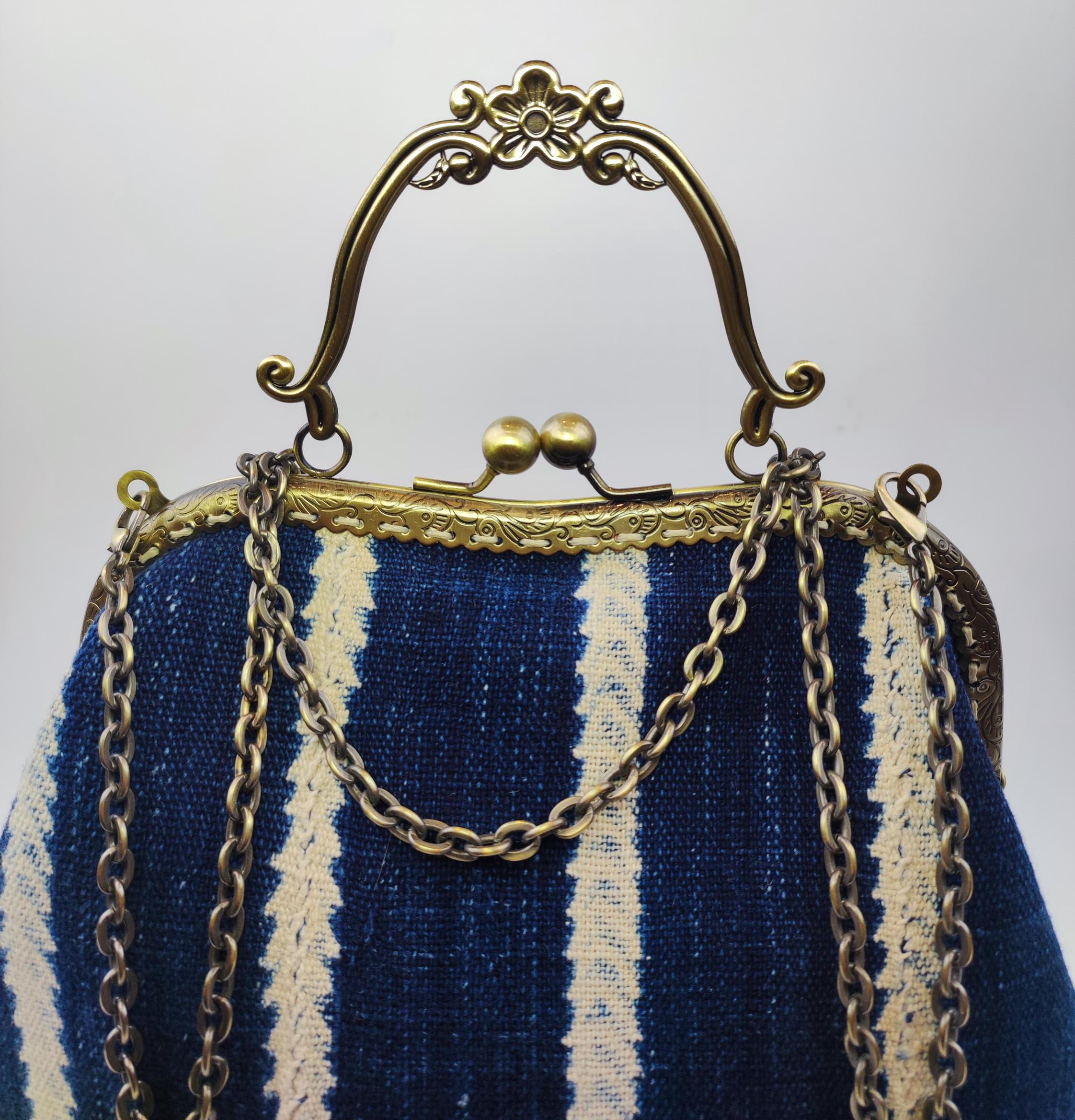 XL Handwoven Mudcloth Kiss Lock Bag: African Fabric Evening Bag - Etsy