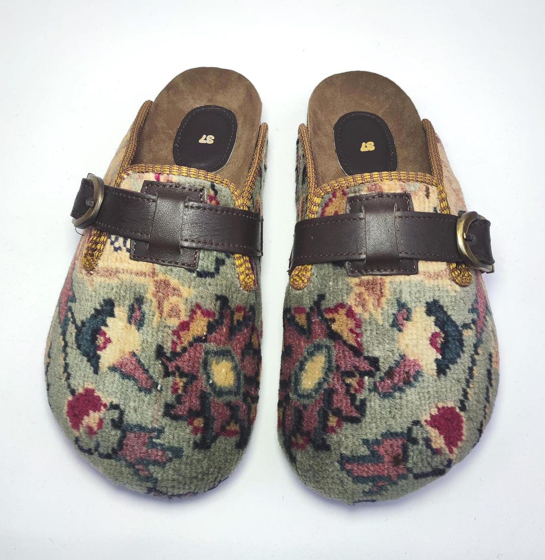 37EU/7US/5UK Women Original Carpet Clogs, Handknotted Vintage Carpet ...