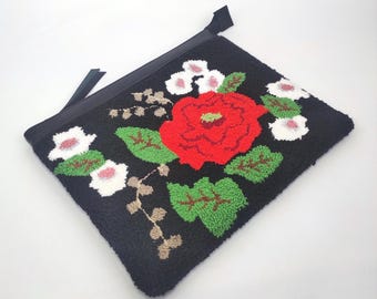 Handmade Floral Needle Punch Clutch: Cow Leather Boho Bag