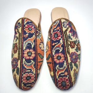 45EU/12US/11UK Men Handknotted vintage carpet Mules, Handknotted carpet Mules, Tribal shoes, Turkish folk Art, One of a kind slipper