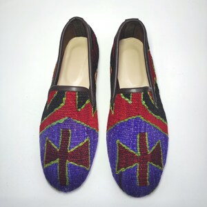 42EU/ 9US / 8UK Men Kilim Shoes, Handcrafted Original Vintage Kilim Loafer, One of a kind kilim Loafer, Leather sole shoes