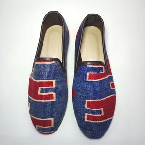 42EU/ 9US / 8UK Men Kilim Shoes, Handcrafted Original Vintage Kilim Loafer, One of a kind kilim Loafer, Leather sole shoes