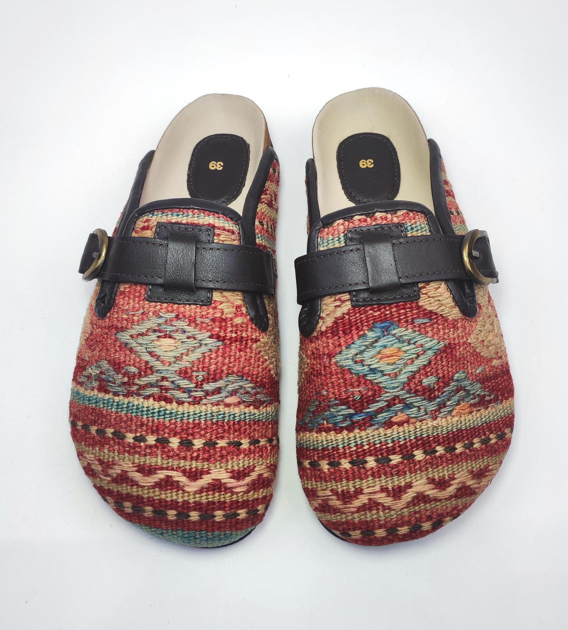 39EU/9US/7UK Women kilim Clogs, Handwoven Vintage Kilim Clogs, Light weight foam sole clogs, One of a Kind Kilim Clogs, Comfy Clog