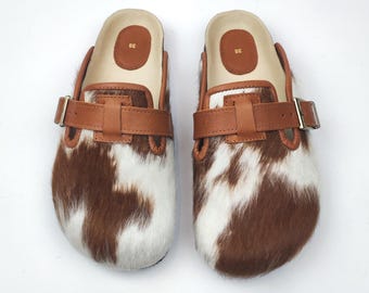 38 EU/ 8 US/ 6 UK  Handcrafted Cowhide Clogs: Women's Indoor Outdoor Slippers