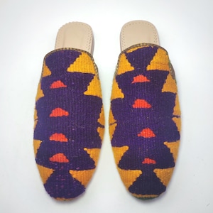 42EU(12US) Women Kilim Shoes , One of a Kind Kilim slipper, Handcrafted Kilim Slides, Women Kilim shoes, Handwoven kilim Mules