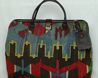 Carpet Bag, Kilim Bag,Weekender Bag,Western Bag,Gift For Women,Travel Kilim Bag,Handmade Bag,Leather Bag,Tapestry Bag,