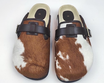 43 EU/ 10 US/ 9 UK Handcrafted Cowhide Clogs: Soft Insole, Comfy Indoor/Outdoor Slippers