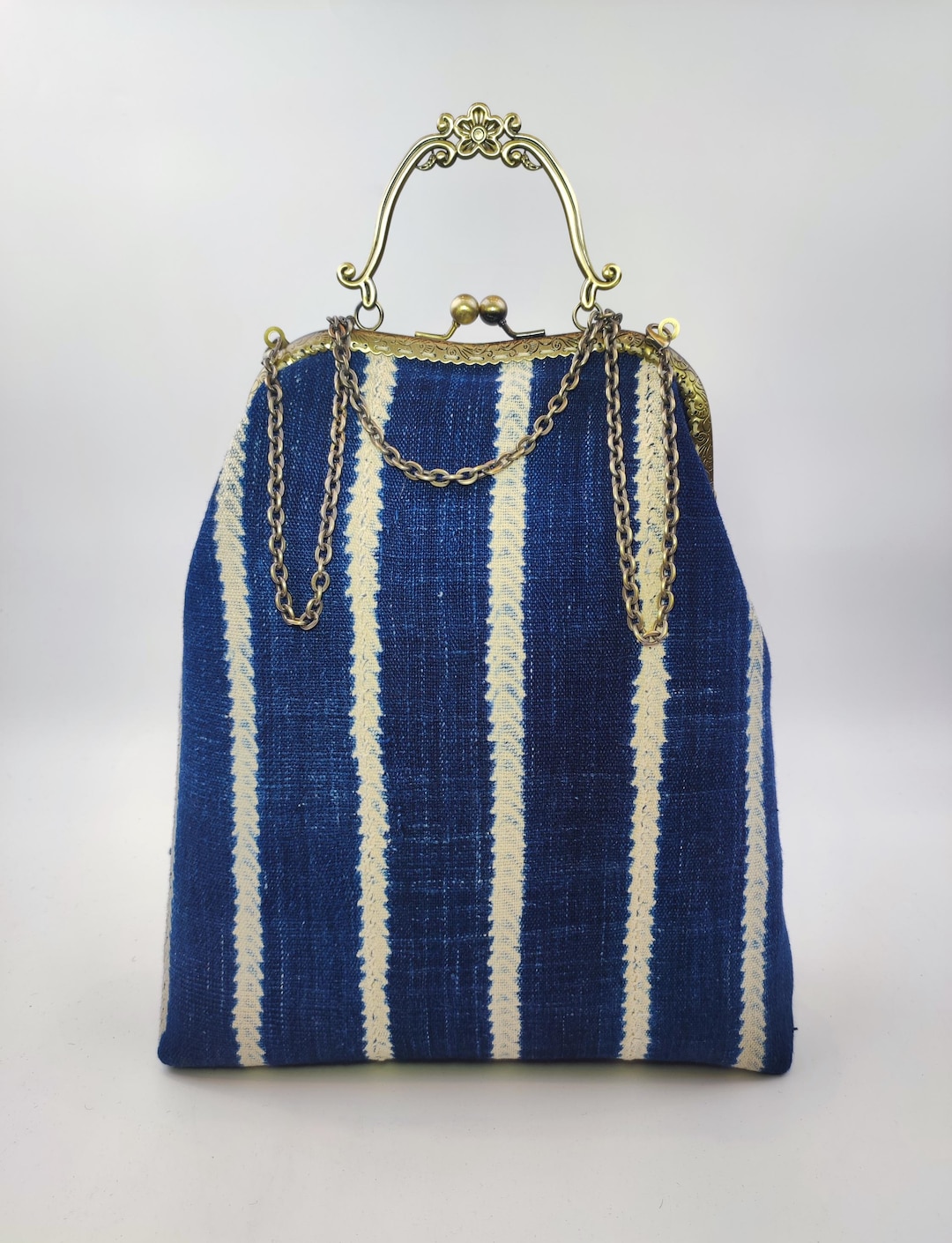 XL Handwoven Mudcloth Kiss Lock Bag: African Fabric Evening Bag - Etsy