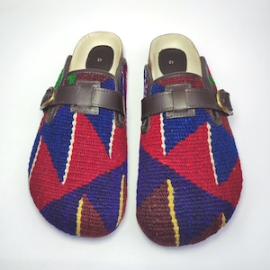 Men Handwoven Kilim Clogs: Vintage Turkish Carpet Mules, 43EU/10US/9UK