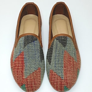 36EU(6US)Women Kilim shoes, Vintage Kilim shoes, turkish Kilim Shoe , handmade Kilim Loafer, Boho Style, Leather sole Shoes