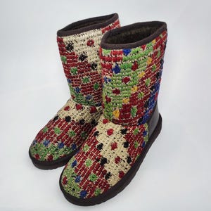 38EU(8US)Women leather Trim Half kilim Boots, Handwoven Kilim Boots, Rubber sole Kilim Boots, One of a Kind Kilim Boots, Comfy Boots