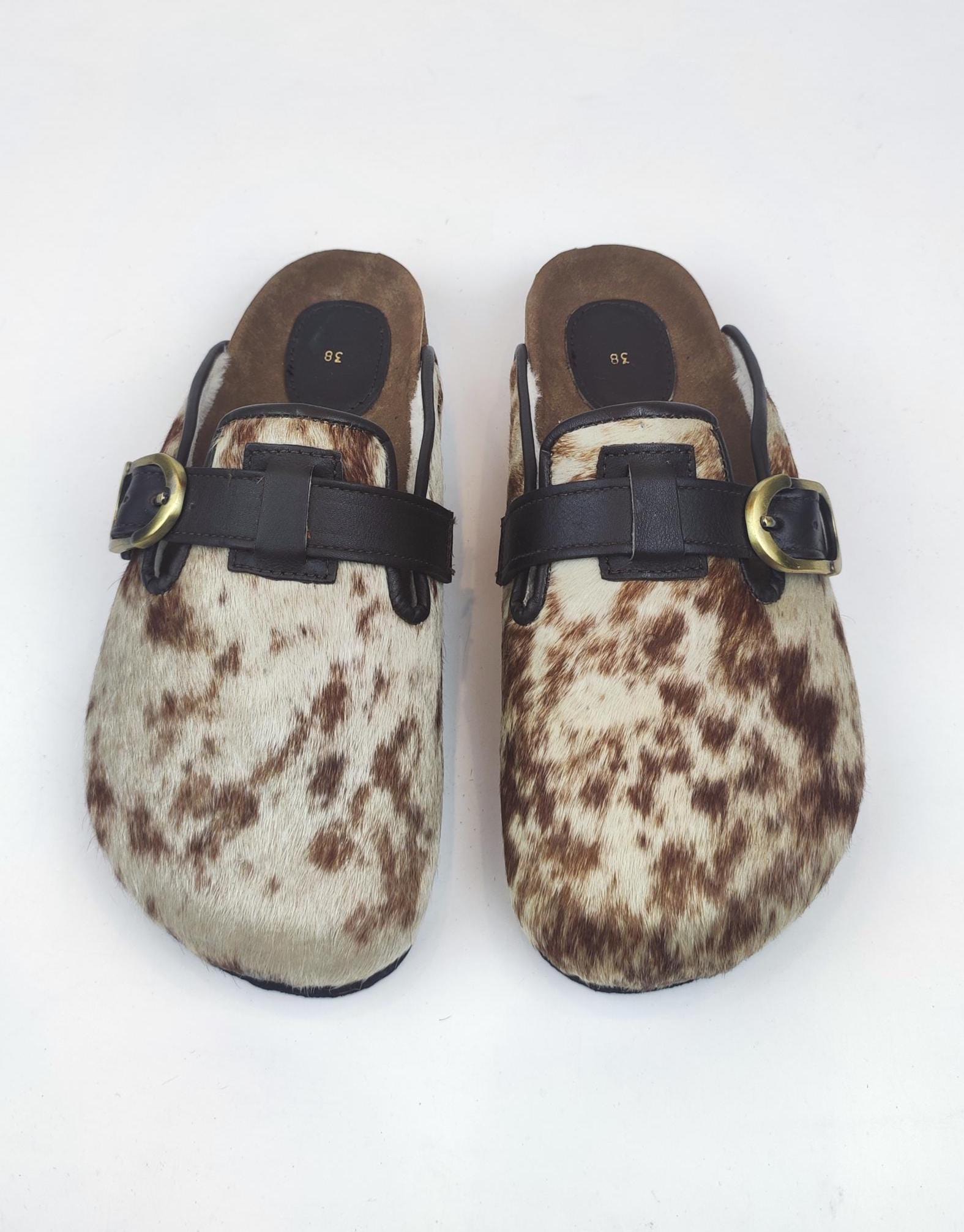 38EU/ 8US / 6UK Women Cowhide Clogs, stylish cowhide clog, Soft İnsole Cowhide Clogs, Original cowhide slipper, İndoor Outdoor Comfy Clogs