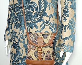 Vintage Turkish Carpet Bag: Handwoven Leather Pouch with Adjustable Strap