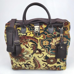 Handcrafted Vintage Turkish Carpet Weekender Bag with Leather Trim
