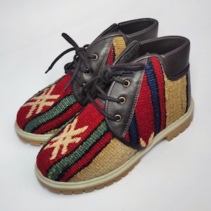 38EU(8US) Women Ankle Kilim Boots, Handwoven Vintage Kilim Boots, Rubber sole Kilim Boots, One of a Kind Kilim Boots, Comfy Boots