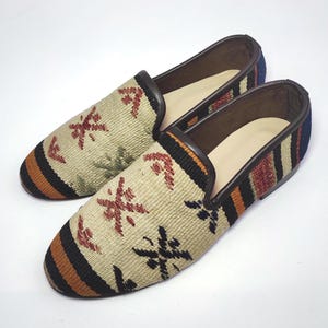 42EU/ 9US / 8UK Men Kilim Shoes, Handcrafted Original Vintage Kilim Loafer, One of a kind kilim Loafer, Leather sole shoes