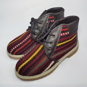 38EU(8US) Women Ankle Kilim Boots, Handwoven Vintage Kilim Boots, Rubber sole Kilim Boots, One of a Kind Kilim Boots, Comfy Boots