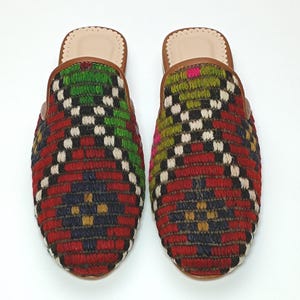 Women Carpet Mules 42EU(12US), handmade Kilim Rug Slipper, Kilim Slides, tapestry Slipper, Kilim Loafer, One of a kind shoes, Boho style
