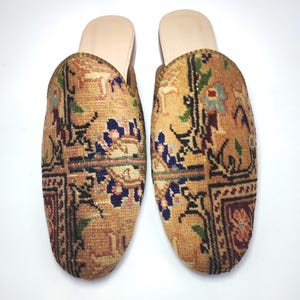 45EU/12US/11UK Men Vintage carpet Slides, Original Vintage handknotted Turkish carpet mules, Tribal Shoes, Turkish folk art