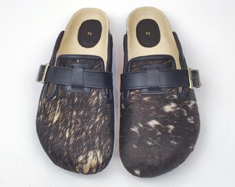 38 EU/ 8 US/ 6 UK  Handcrafted Cowhide Clogs: Women's Indoor Outdoor Slippers