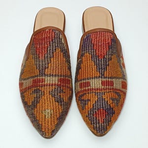 Women Kilim mules 36EU(6US), handwoven Turkish Kilim slipper, Unigue Kilim Shoes, Original Kilim Mules, Bohemian slipper, Kilim Rug