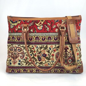 Handknotted Carpet Weekender, Original carpet shoulder Overnight Bag, Turkish one of a kind Vintage Handknotted carpet travel bag