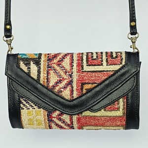 Damen Geldbörse, Sumak Kilim Wallet, Damen Sumak Kilim Crossbody-Tasche, Boho-Stil, Geschenk für sie