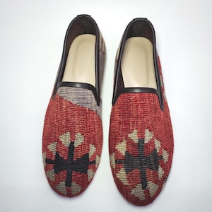 42EU/ 9US / 8UK Men Kilim Shoes, Handcrafted Original Vintage Kilim Loafer, One of a kind kilim Loafer, Leather sole shoes