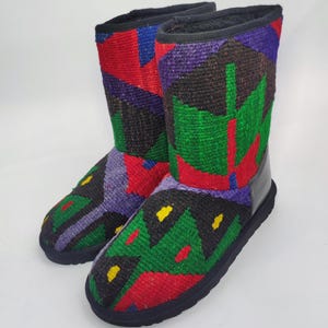 Handwoven Kilim Boots: Women&#39;s Vintage Turkish Rug & Leather Trim (39EU/9US)