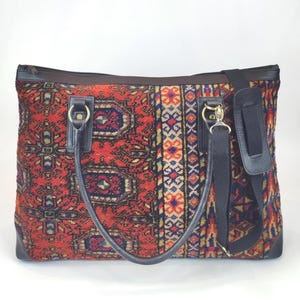 Handknotted Carpet Weekender, Original carpet shoulder Overnight Bag, Turkish one of a kind Vintage Handknotted carpet travel bag