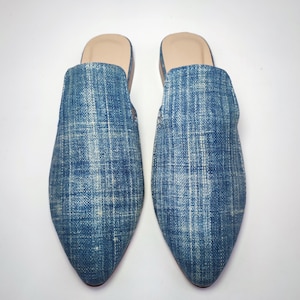 36EU(6US) Vintage indigo Mules, Handcrafted İndigo mudcloth Slipper, women Shoes, Bohemian slipper