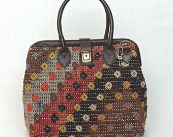 Handwoven Kilim Bag: Vintage Turkish Rug & Leather Purse