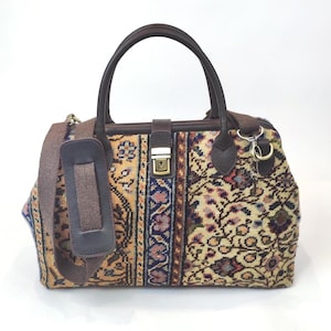Original carpet bag, vintage Handknotted carpet tote bag, handcrafted rug bag, one of a kind carpet bag, boho chic