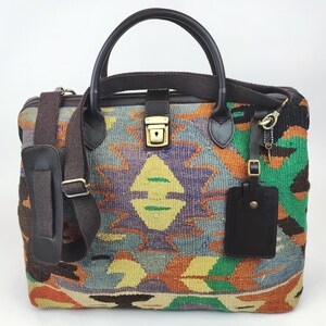 Original Kilim Weekender, Vintage handwoven Kilim Duffel Bag, One of a kind Weekender, Weekender with supple Cow Leather, Boho weekender