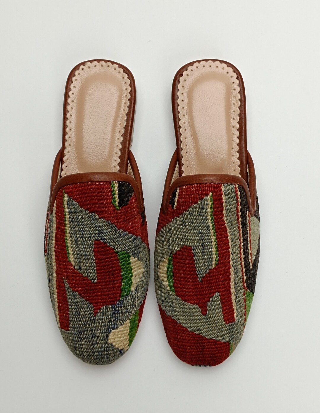 Women's Kilim Mules 37EU7US, Carpet Shoes, Handmade Kilim Slipper