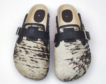 38 EU/ 8 US/ 6 UK  Handcrafted Cowhide Clogs: Women's Indoor Outdoor Slippers