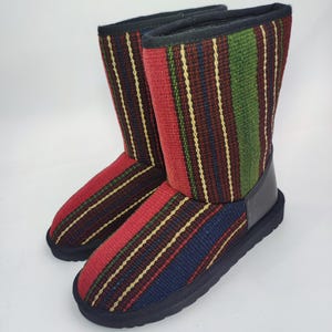39EU(9US)Women leather Trim Half kilim Boots, Handwoven Vintage Kilim Boots, Rubber sole Kilim Boots, One of a Kind Kilim Boots, Comfy Boots