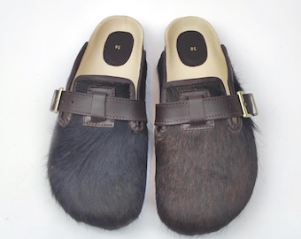 38 EU/ 8 US/ 6 UK  Handcrafted Cowhide Clogs: Women's Indoor Outdoor Slippers