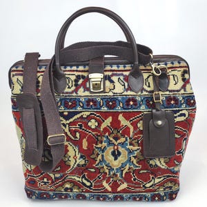 Handcrafted Vintage Turkish Carpet Weekender Bag with Leather Trim