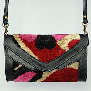 Damen Geldbörse, Handgewebte İkat Samt Brieftasche, İkat Geldbörse, İkat Umhängetasche, Boho Style, Geschenk für Geburtstag
