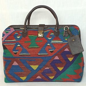 Carpet Bag, Kilim Bag,Weekender Bag,Western Bag,Gift For Women,Travel Kilim Bag,Handmade Bag,Leather Bag,Tapestry Bag,